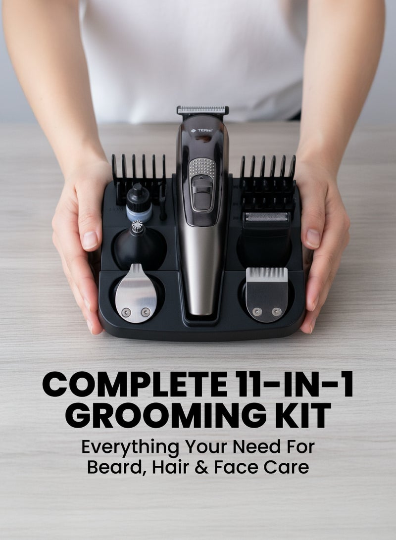 TEAM 11-in-1 Grooming Kit for Men – Beard Trimmer, Hair Clipper, Nose & Ear Trimmer, Micro Shaver, USB Rechargeable, Multi-Purpose Hair Cutting Set - Image 2